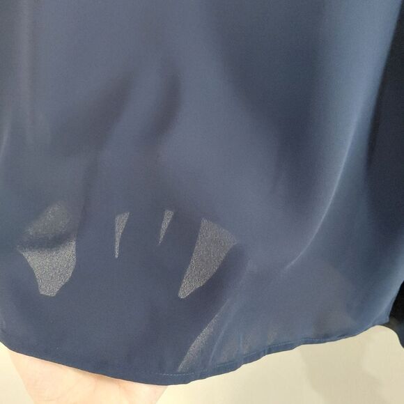 🦋3/$25 Banana Republic Small Navy Blue Long Sleeve Ruffle Sheer Blouse - Picture 5 of 10